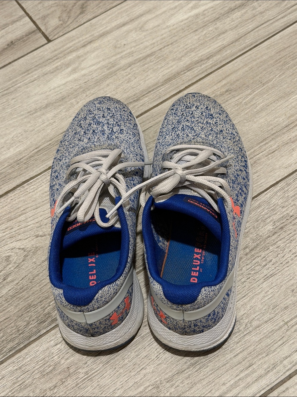 Under Armour Kids Heathered Blue & Gray Athletic Sneakers with Coral Accents
